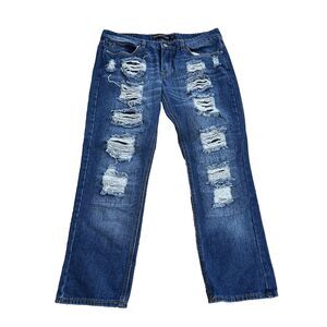 Twentyone Black Ripped Women Jeans Size 9/10 Blue Straight Leg Low-Rise Stretch